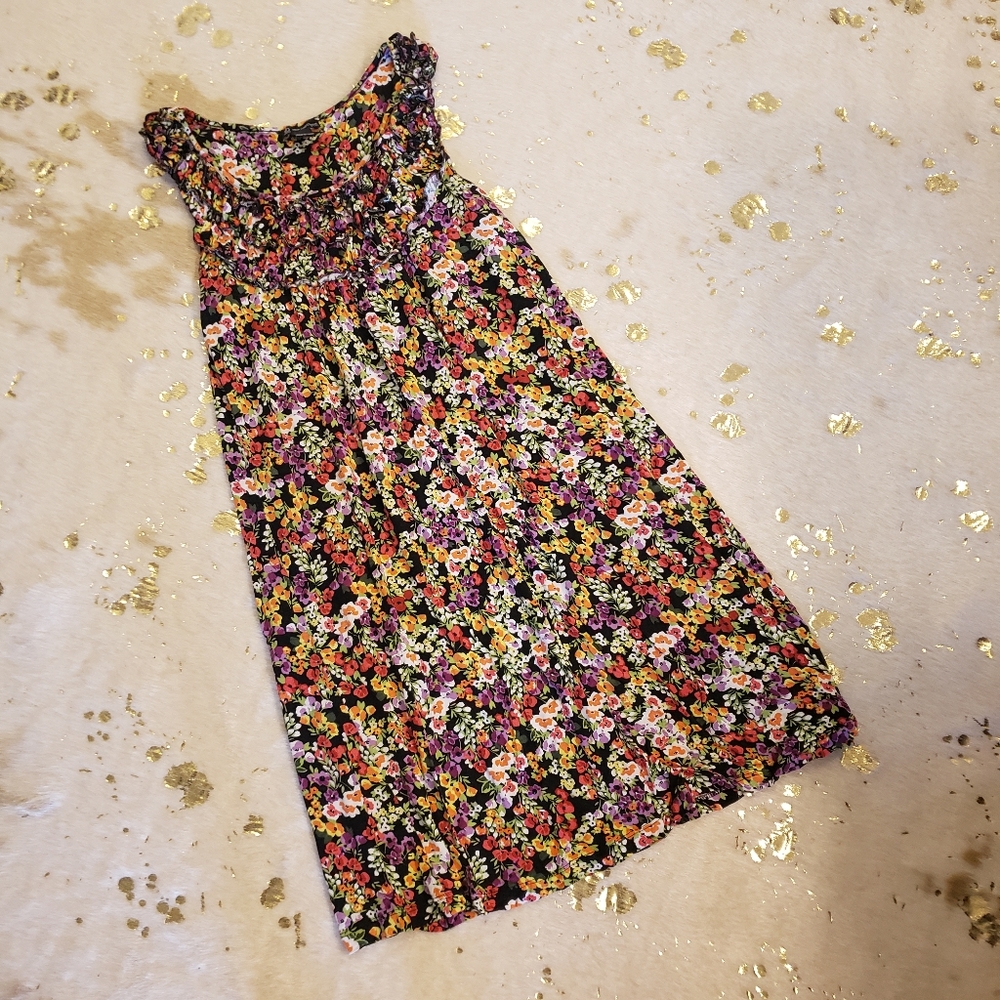 New Directions PS Black Floral Tank Dress